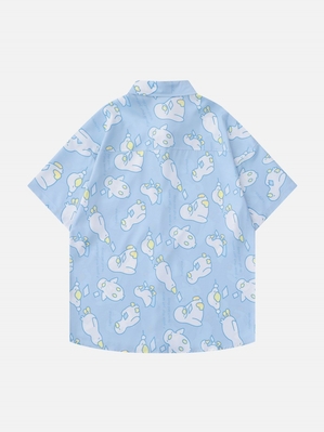 Chemise à Manches Courtes Aelfric Eden Lazy Goose Print Décontractées Bleu | DUZ-87280073